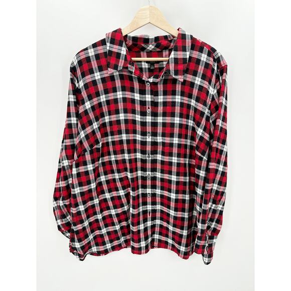 Talbots Womens Plaid Button Front Shirt Size 3XP Red Flannel Lightweight Fall - Picture 1 of 8